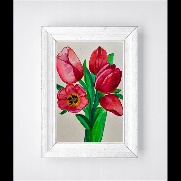 Tulips Watercolor Flowers Tulip Painting Colorful Original Art Gift Idea 6x8.5 - Picture 5 of 6